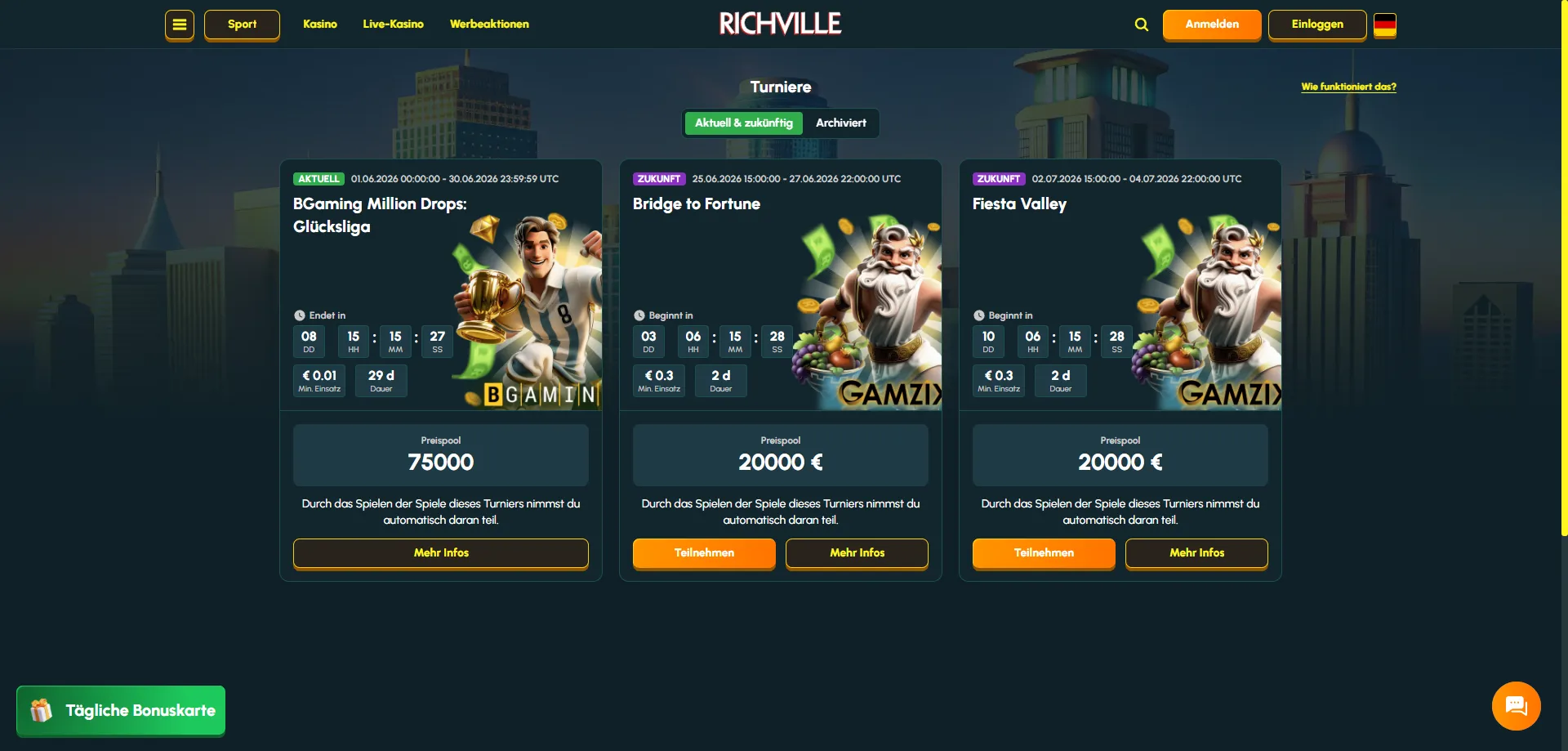 Richville Sportwetten &ndash; Fu&szlig;ball, Tennis und Live-Wetten